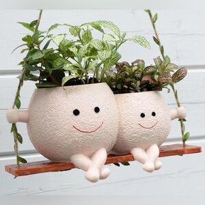 Swing Face Planter Pot, Head Hanging Planters for Indoor Outdoor Plants